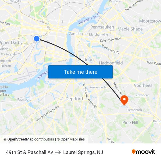 49th St & Paschall Av to Laurel Springs, NJ map