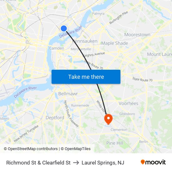 Richmond St & Clearfield St to Laurel Springs, NJ map