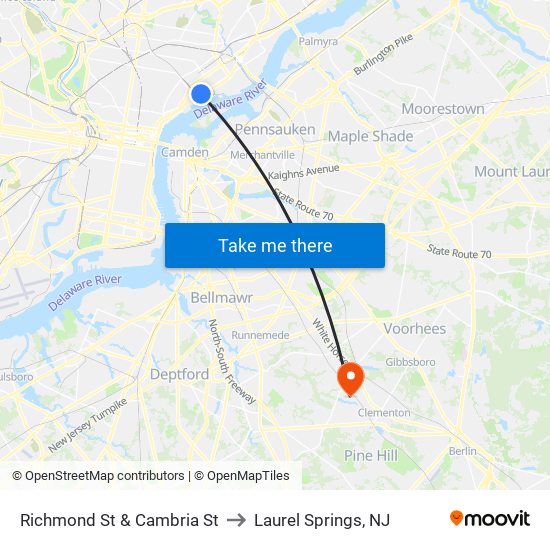 Richmond St & Cambria St to Laurel Springs, NJ map