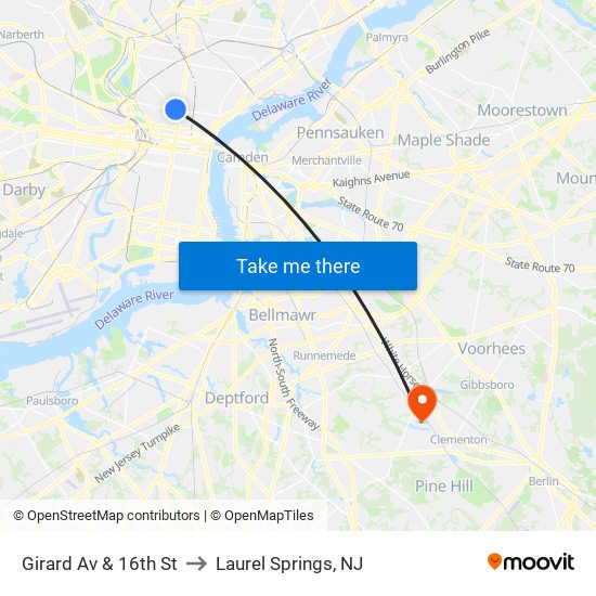Girard Av & 16th St to Laurel Springs, NJ map