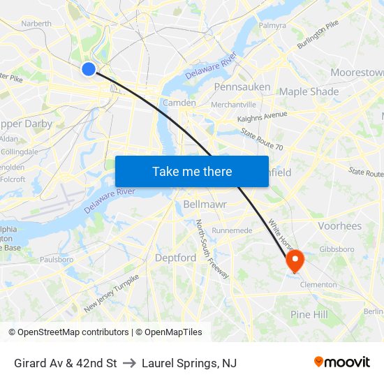 Girard Av & 42nd St to Laurel Springs, NJ map