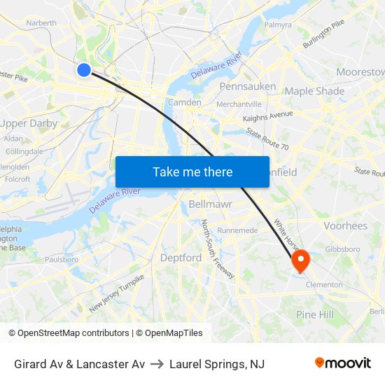 Girard Av & Lancaster Av to Laurel Springs, NJ map