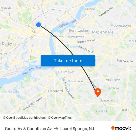 Girard Av & Corinthian Av to Laurel Springs, NJ map