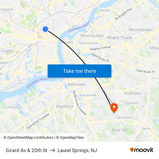 Girard Av & 20th St to Laurel Springs, NJ map