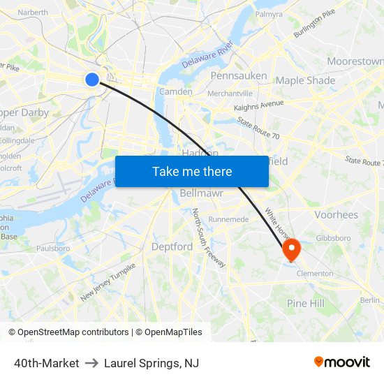 40th-Market to Laurel Springs, NJ map
