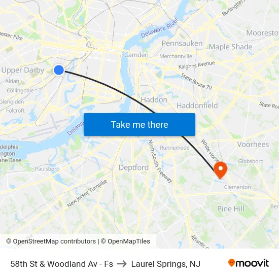 58th St & Woodland Av - Fs to Laurel Springs, NJ map