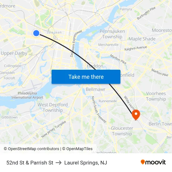 52nd St & Parrish St to Laurel Springs, NJ map