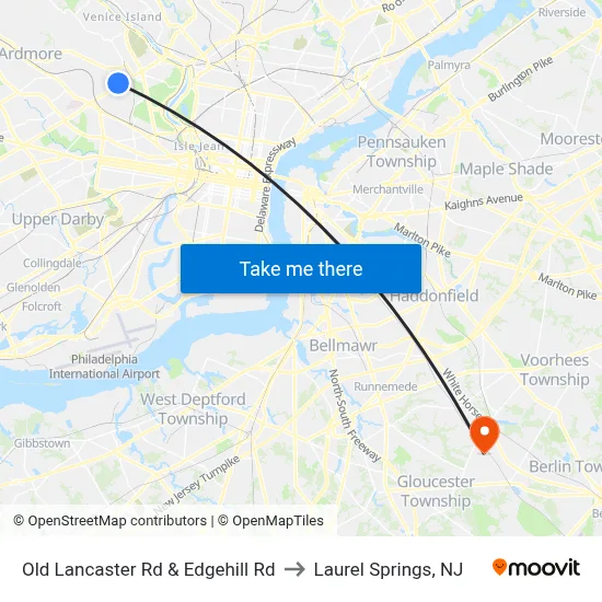 Old Lancaster Rd & Edgehill Rd to Laurel Springs, NJ map