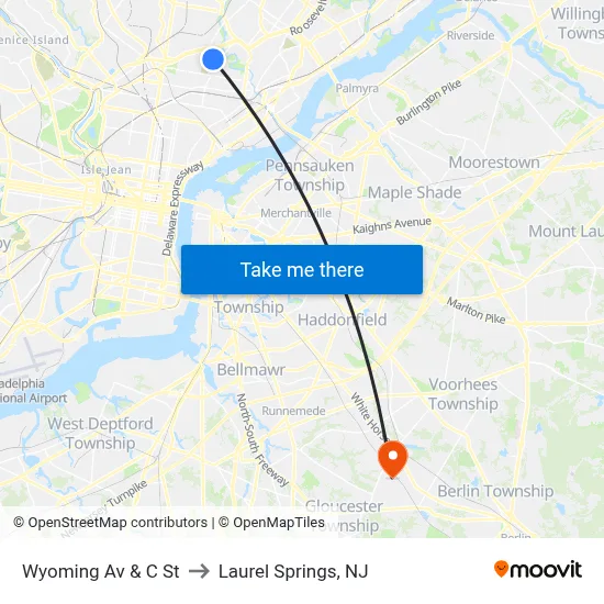 Wyoming Av & C St to Laurel Springs, NJ map
