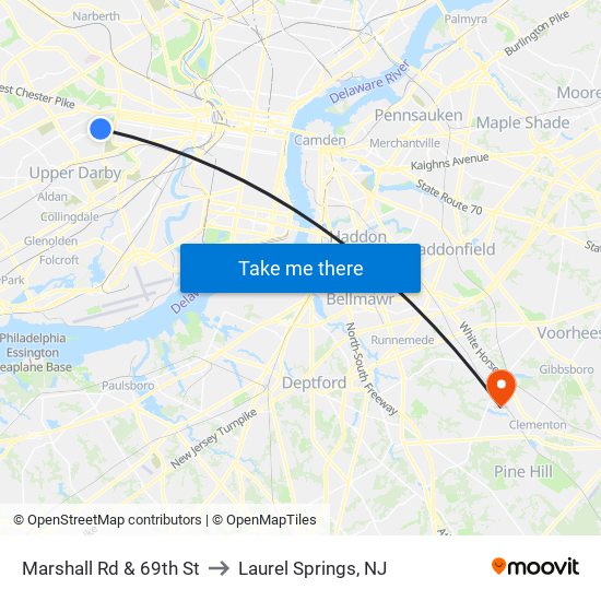 Marshall Rd & 69th St to Laurel Springs, NJ map