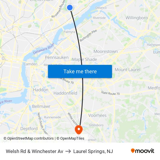 Welsh Rd & Winchester Av to Laurel Springs, NJ map