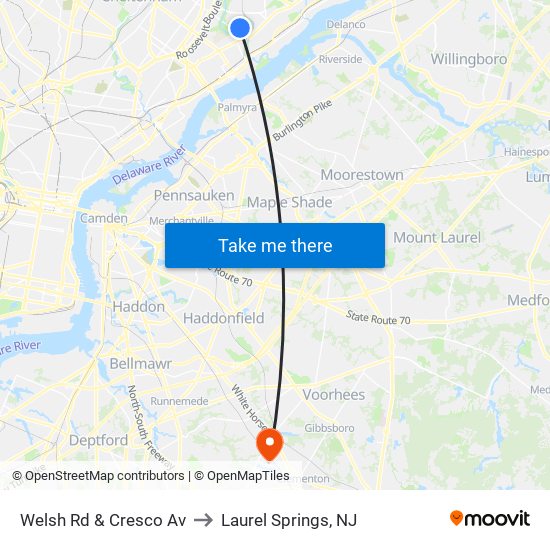 Welsh Rd & Cresco Av to Laurel Springs, NJ map