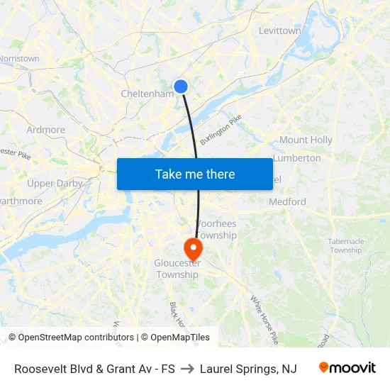 Roosevelt Blvd & Grant Av - FS to Laurel Springs, NJ map