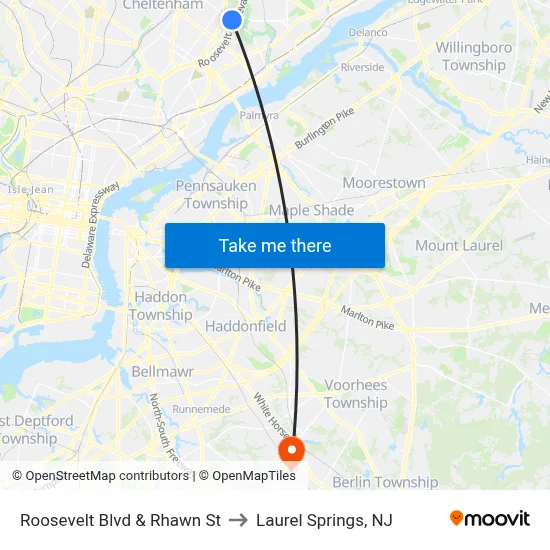 Roosevelt Blvd & Rhawn St to Laurel Springs, NJ map