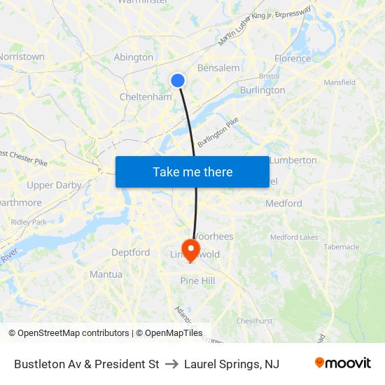 Bustleton Av & President St to Laurel Springs, NJ map