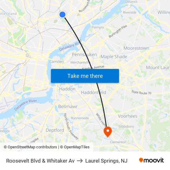 Roosevelt Blvd & Whitaker Av to Laurel Springs, NJ map