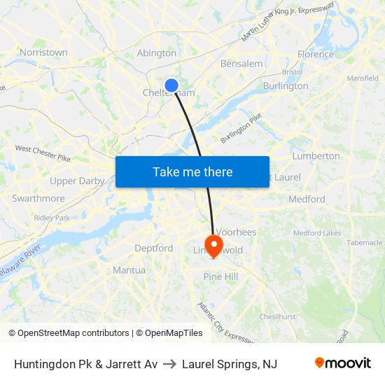 Huntingdon Pk & Jarrett Av to Laurel Springs, NJ map