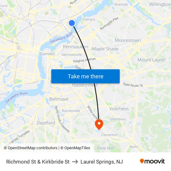 Richmond St & Kirkbride St to Laurel Springs, NJ map