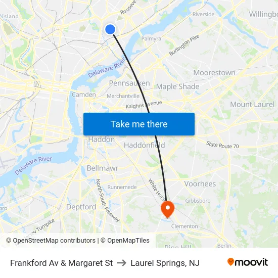 Frankford Av & Margaret St to Laurel Springs, NJ map