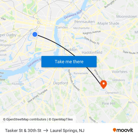 Tasker St & 30th St to Laurel Springs, NJ map
