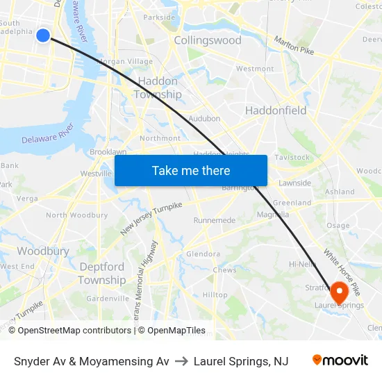 Snyder Av & Moyamensing Av to Laurel Springs, NJ map