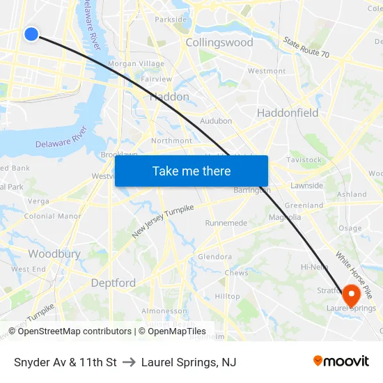 Snyder Av & 11th St to Laurel Springs, NJ map