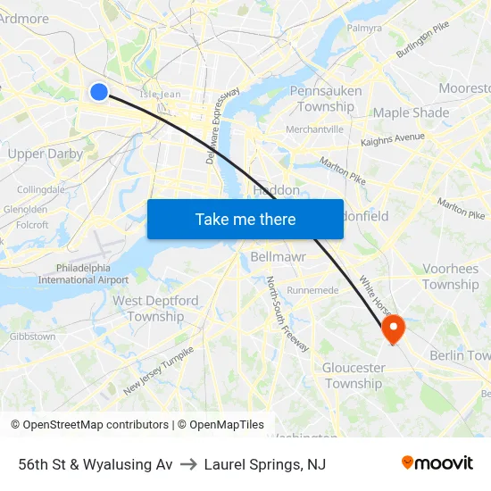 56th St & Wyalusing Av to Laurel Springs, NJ map