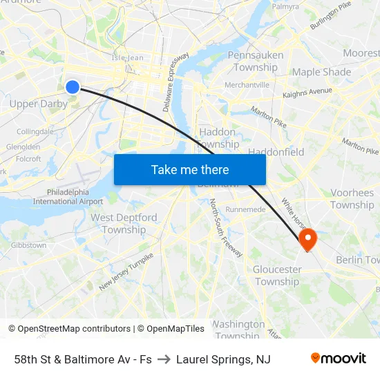 58th St & Baltimore Av - Fs to Laurel Springs, NJ map
