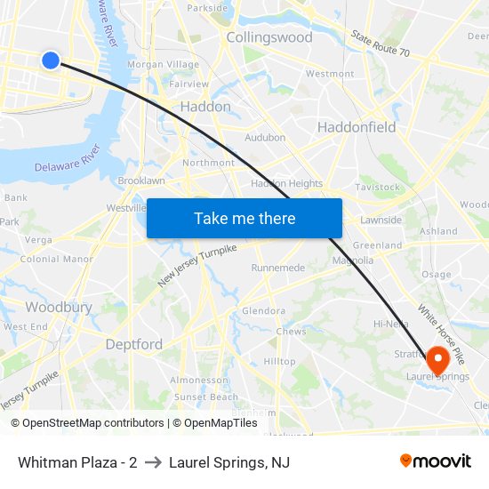 Whitman Plaza - 2 to Laurel Springs, NJ map