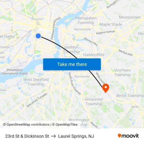 23rd St & Dickinson St to Laurel Springs, NJ map