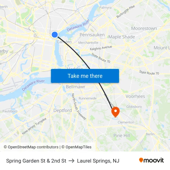 Spring Garden St & 2nd St to Laurel Springs, NJ map