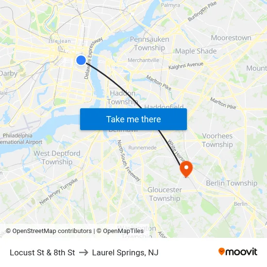Locust St & 8th St to Laurel Springs, NJ map