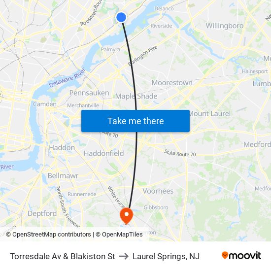 Torresdale Av & Blakiston St to Laurel Springs, NJ map