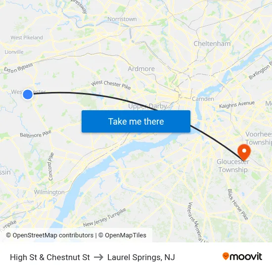High St & Chestnut St to Laurel Springs, NJ map