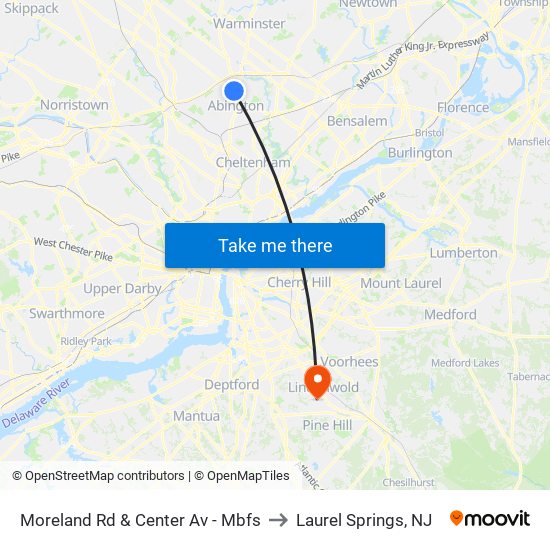 Moreland Rd & Center Av - Mbfs to Laurel Springs, NJ map