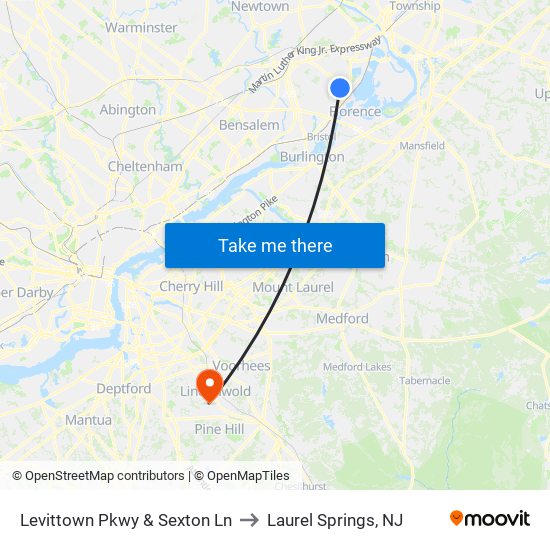 Levittown Pkwy & Sexton Ln to Laurel Springs, NJ map