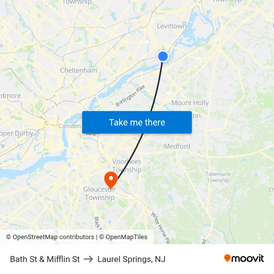 Bath St & Mifflin St to Laurel Springs, NJ map