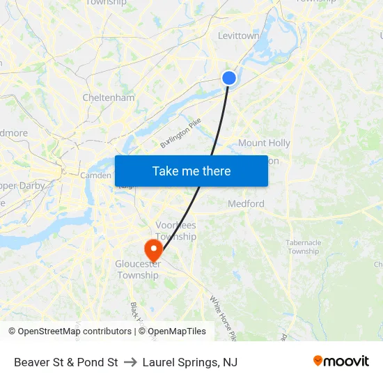 Beaver St & Pond St to Laurel Springs, NJ map