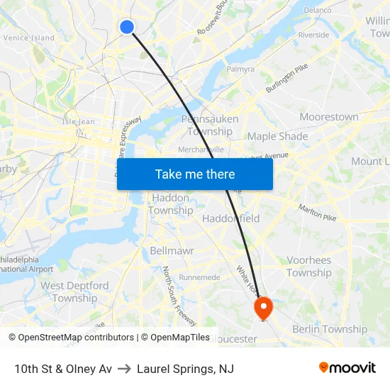 10th St & Olney Av to Laurel Springs, NJ map