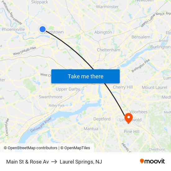 Main St & Rose Av to Laurel Springs, NJ map