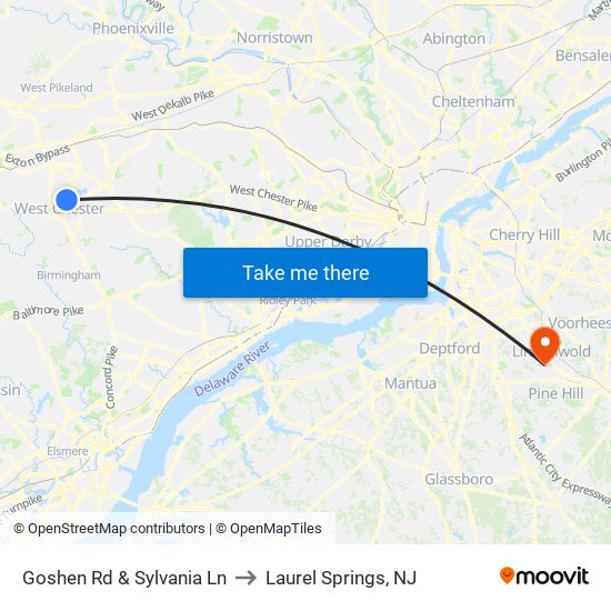 Goshen Rd & Sylvania Ln to Laurel Springs, NJ map
