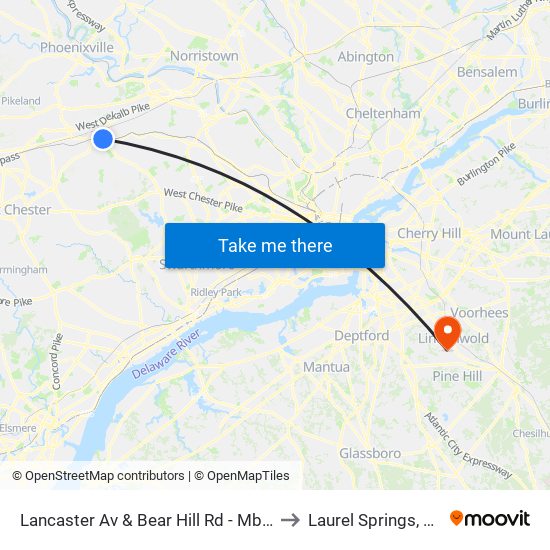 Lancaster Av & Bear Hill Rd - Mbfs to Laurel Springs, NJ map