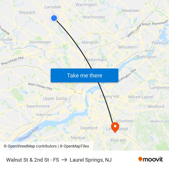 Walnut St & 2nd St - FS to Laurel Springs, NJ map