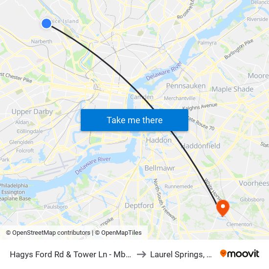 Hagys Ford Rd & Tower Ln - Mbns to Laurel Springs, NJ map