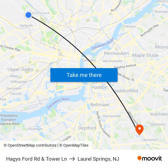 Hagys Ford Rd & Tower Ln to Laurel Springs, NJ map