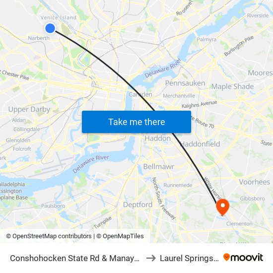 Conshohocken State Rd & Manayunk Rd to Laurel Springs, NJ map