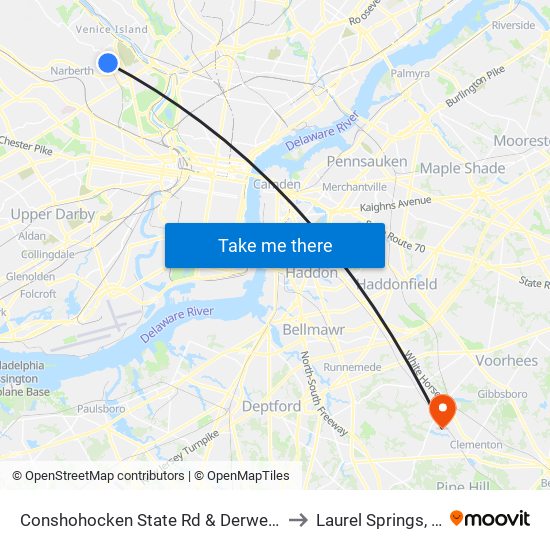 Conshohocken State Rd & Derwen Rd to Laurel Springs, NJ map