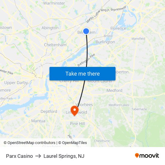 Parx Casino to Laurel Springs, NJ map