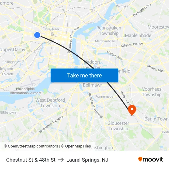 Chestnut St & 48th St to Laurel Springs, NJ map