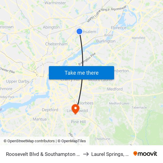 Roosevelt Blvd & Southampton Rd to Laurel Springs, NJ map